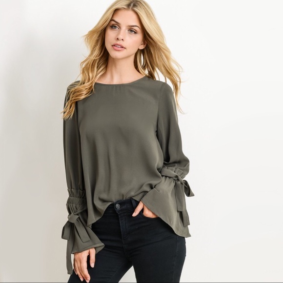 Olive Ruffle Bell Sleeve Top - Picture 5 of 9